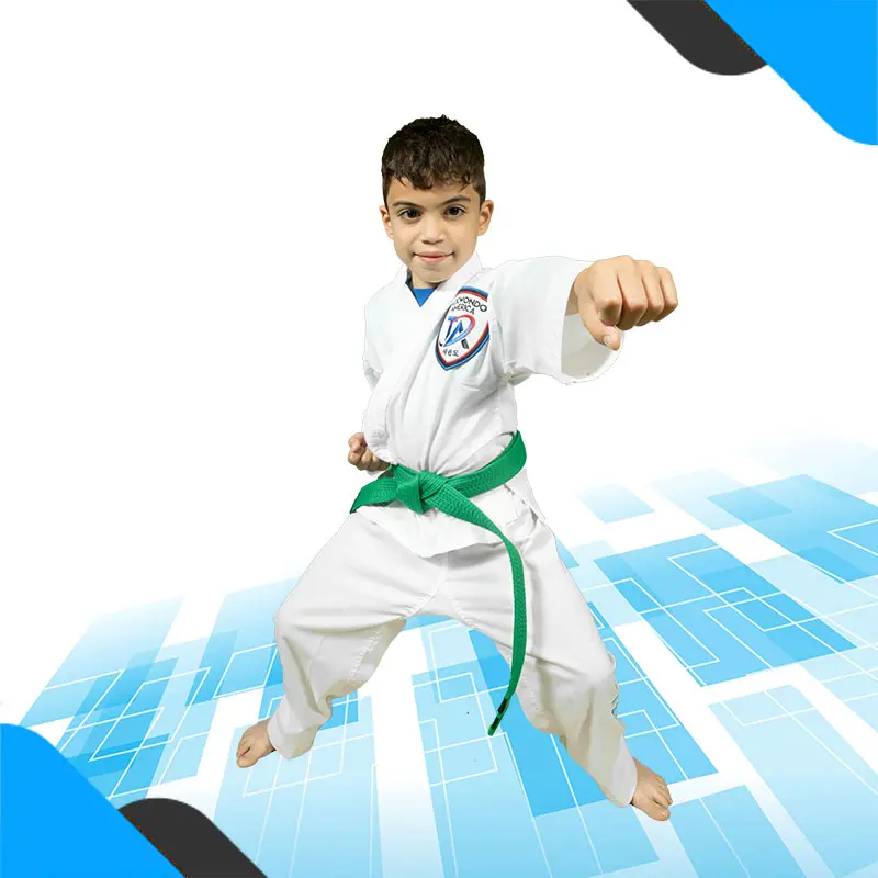 Happy kids in Clermont learning martial arts, improving balance, coordination, and having fun while building life skills.